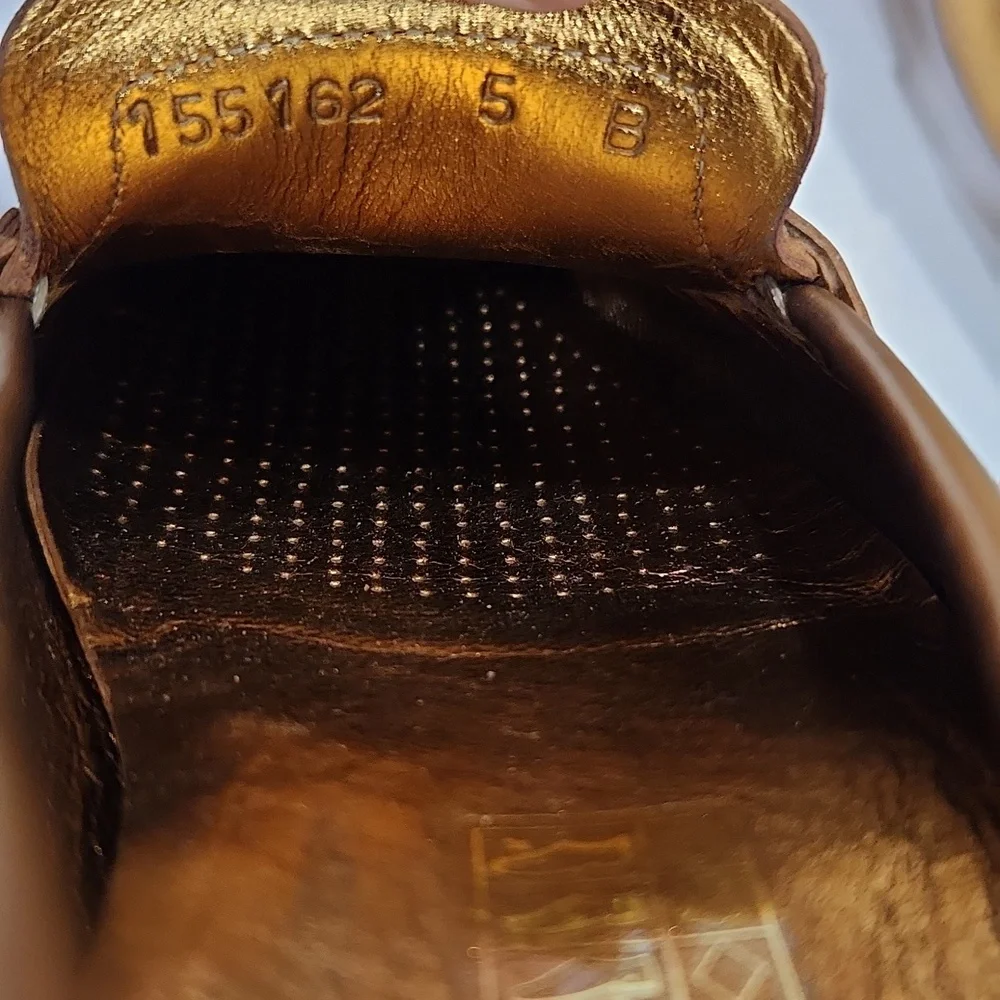 NEW!! Gucci Bamboo Horsebit Gold Leather Driving Shoes Loafers 155162  Size 5B